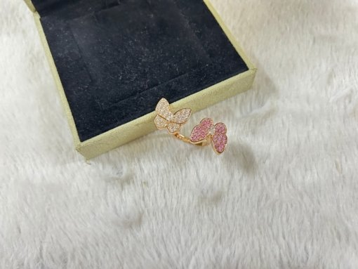 VCA Van Clerk Arpels Butterfly White Diamond + Pink Diamond Ring White Gold Rose Gold - 图片 3