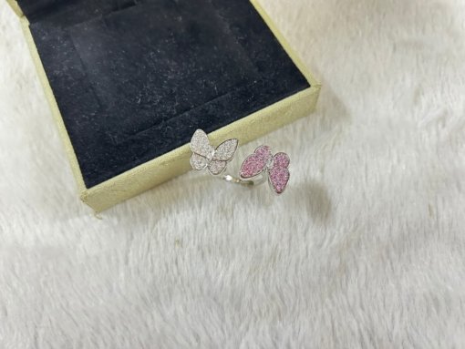 VCA Van Clerk Arpels Butterfly White Diamond + Pink Diamond Ring White Gold Rose Gold - 图片 4
