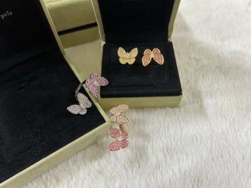 VCA Van Clerk Arpels Butterfly White Diamond + Pink Diamond Ring White Gold Rose Gold - 图片 5