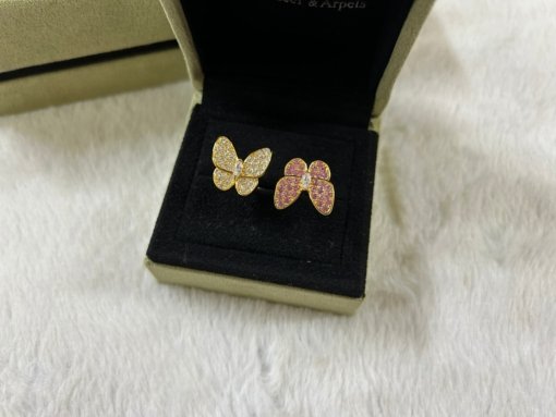 VCA Van Clerk Arpels Butterfly White Diamond + Pink Diamond Ring White Gold Rose Gold - 图片 6