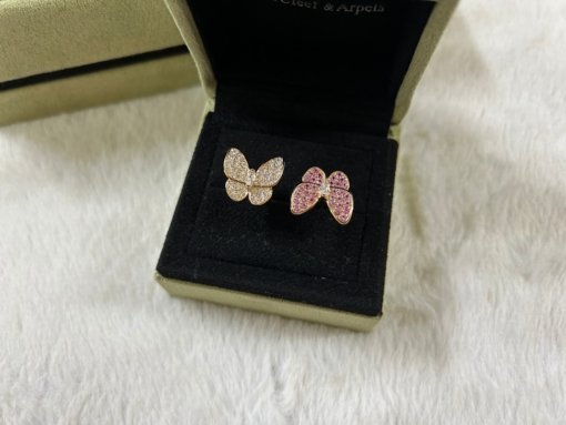 VCA Van Clerk Arpels Butterfly White Diamond + Pink Diamond Ring White Gold Rose Gold - 图片 7