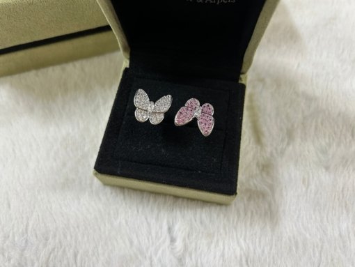 VCA Van Clerk Arpels Butterfly White Diamond + Pink Diamond Ring White Gold Rose Gold - 图片 8