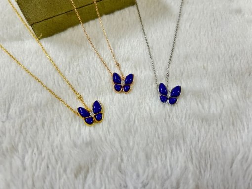 VCA Van Clerk Arpels Butterfly Lapis Lazuli Necklace Platinum Rose Gold Gold