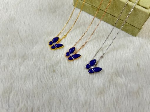 VCA Van Clerk Arpels Butterfly Lapis Lazuli Necklace Platinum Rose Gold Gold - 图片 5