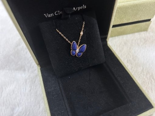 VCA Van Clerk Arpels Butterfly Lapis Lazuli Necklace Platinum Rose Gold Gold - 图片 7