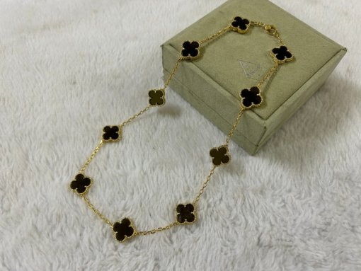 VCA Van Clerk Arpels Ten Flowers Obsidian Necklace Platinum Rose Gold Gold - 图片 3