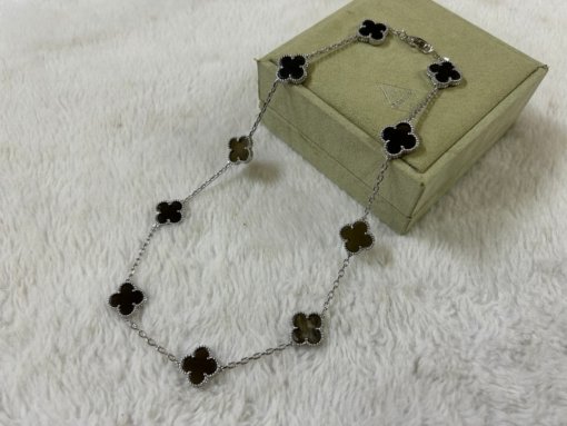 VCA Van Clerk Arpels Ten Flowers Obsidian Necklace Platinum Rose Gold Gold - 图片 5