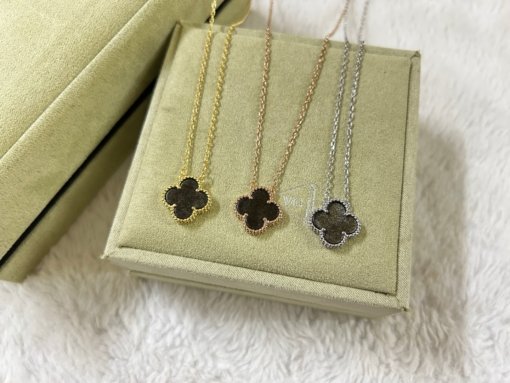 VCA Van Clerk Arpels 4-leaf clover medium obsidian necklace Platinum Rose Gold Gold - 图片 2