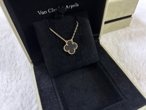 VCA Van Clerk Arpels 4-leaf clover medium obsidian necklace Platinum Rose Gold Gold - 图片 3