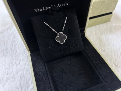 VCA Van Clerk Arpels 4-leaf clover medium obsidian necklace Platinum Rose Gold Gold - 图片 5